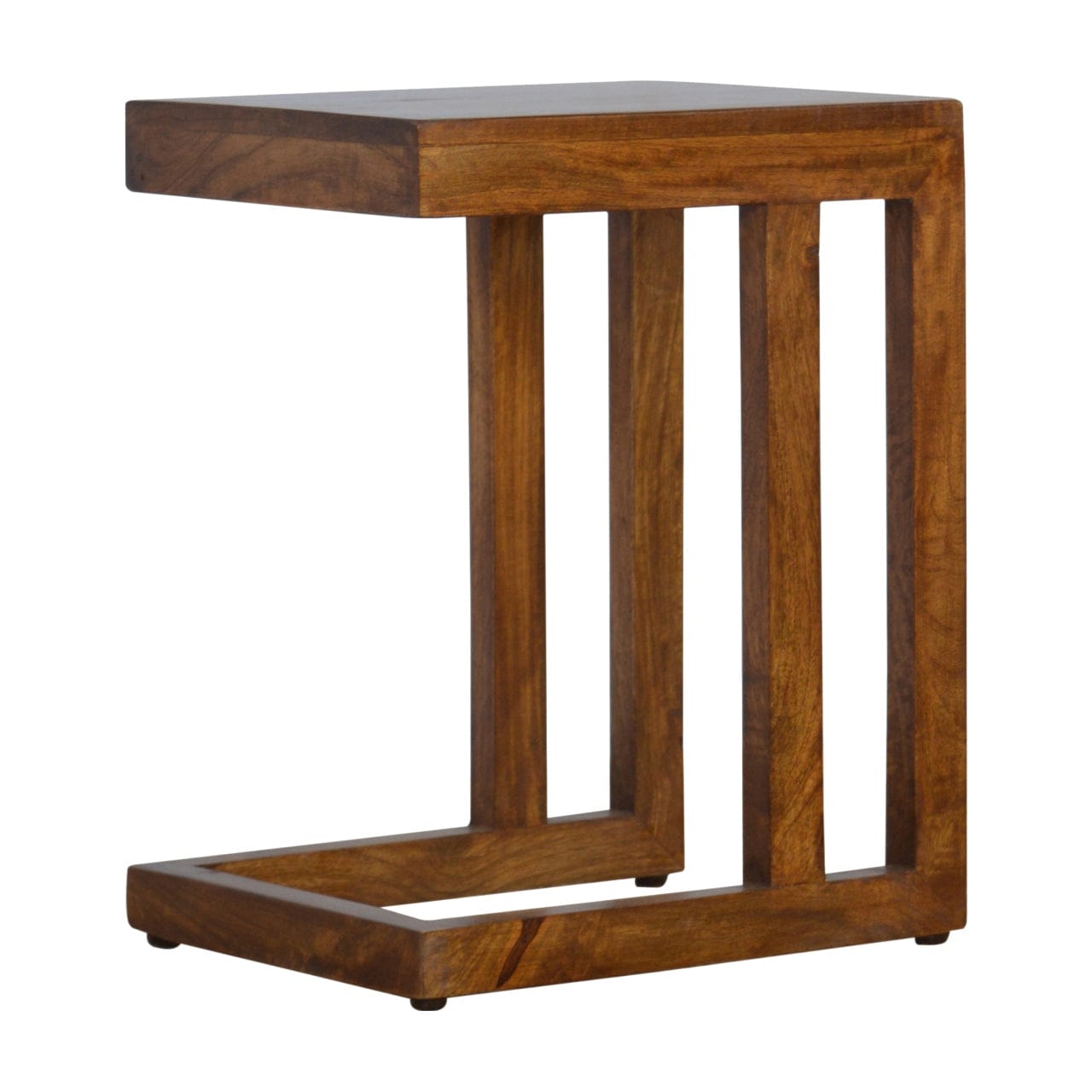 Chestnut Finish One-sided End Table - Solid Mango Wood Side Table for Living Room - product view 4 showing handcrafted...