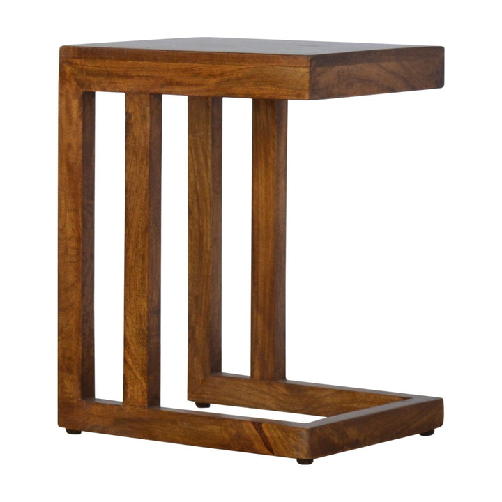 Chestnut Finish One-sided End Table - Solid Mango Wood Side Table for Living Room - product view 3 showing handcrafted...