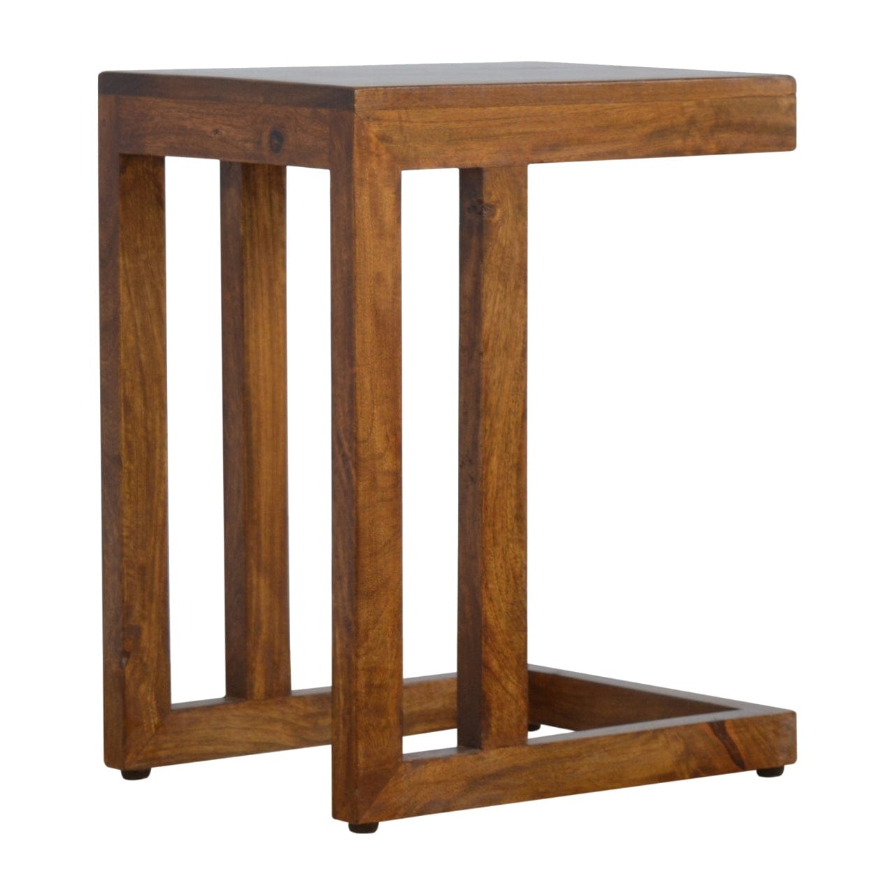 Chestnut Finish One-sided End Table - Solid Mango Wood Side Table for Living Room - product view 2 showing handcrafted...