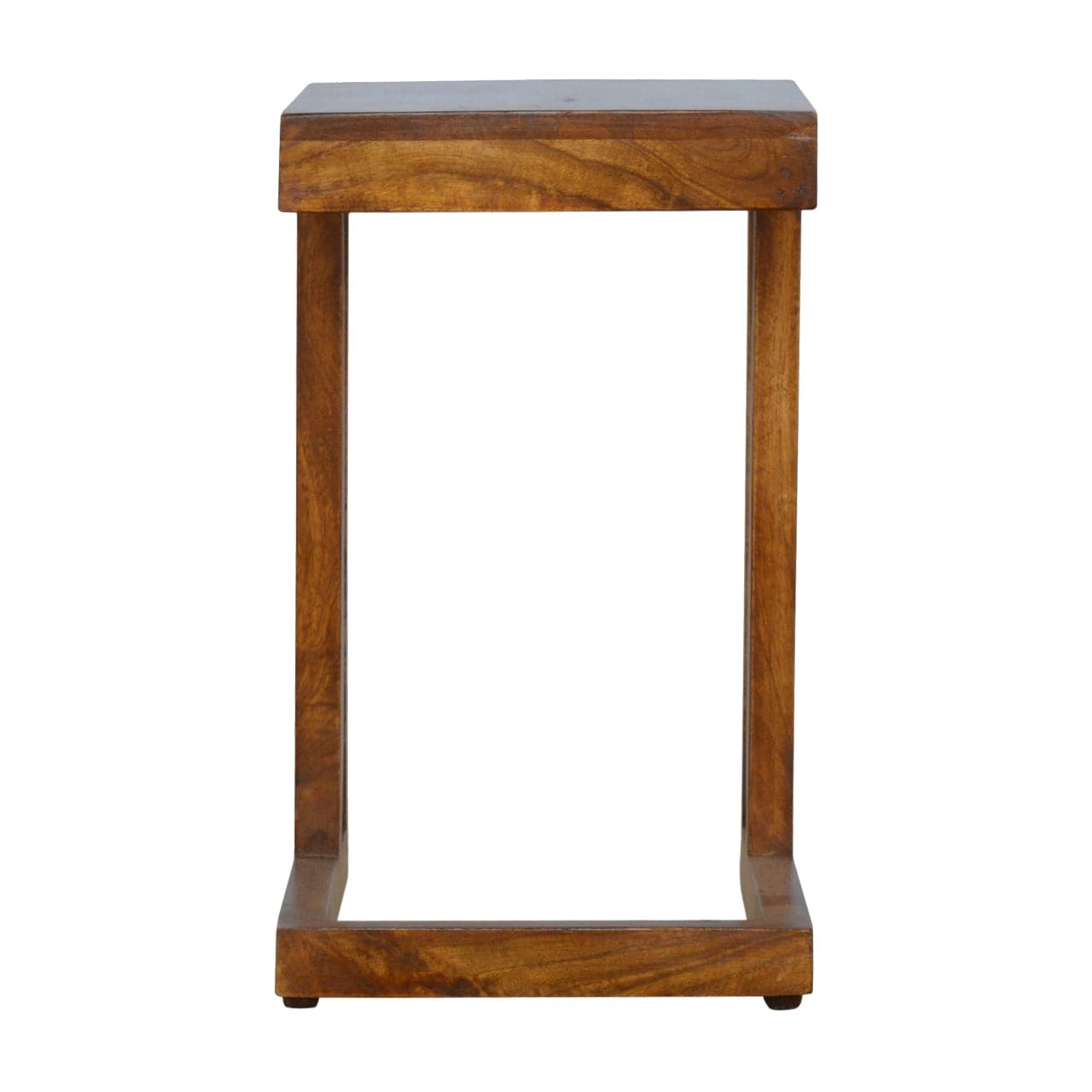 Chestnut Finish One-sided End Table - Solid Mango Wood Side Table for Living Room - main view showing handcrafted solid...