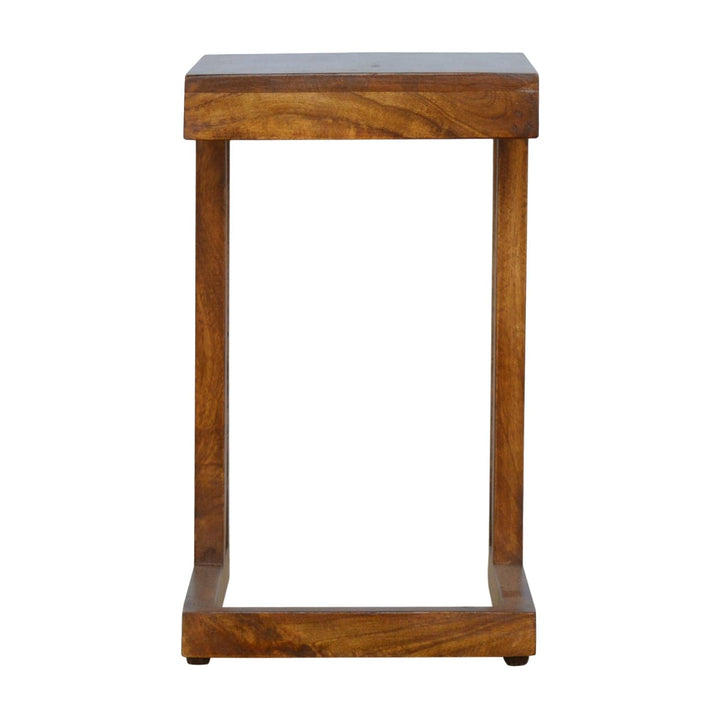 Chestnut Finish One-sided End Table - Solid Mango Wood Side Table for Living Room - main view showing handcrafted solid...