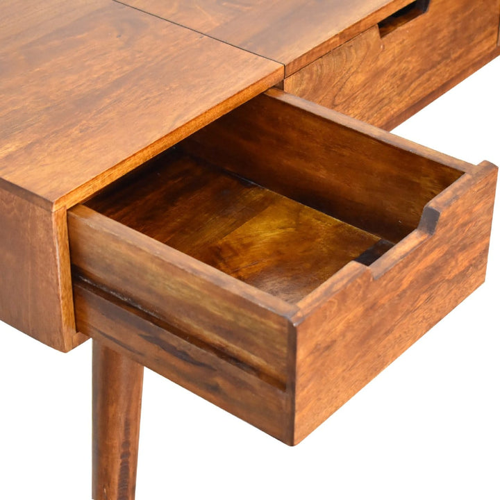 Chestnut Foldable Mirror Dressing Table - Solid Mango Wood Vanity Table for Bedroom - product view 7 showing handcrafted...