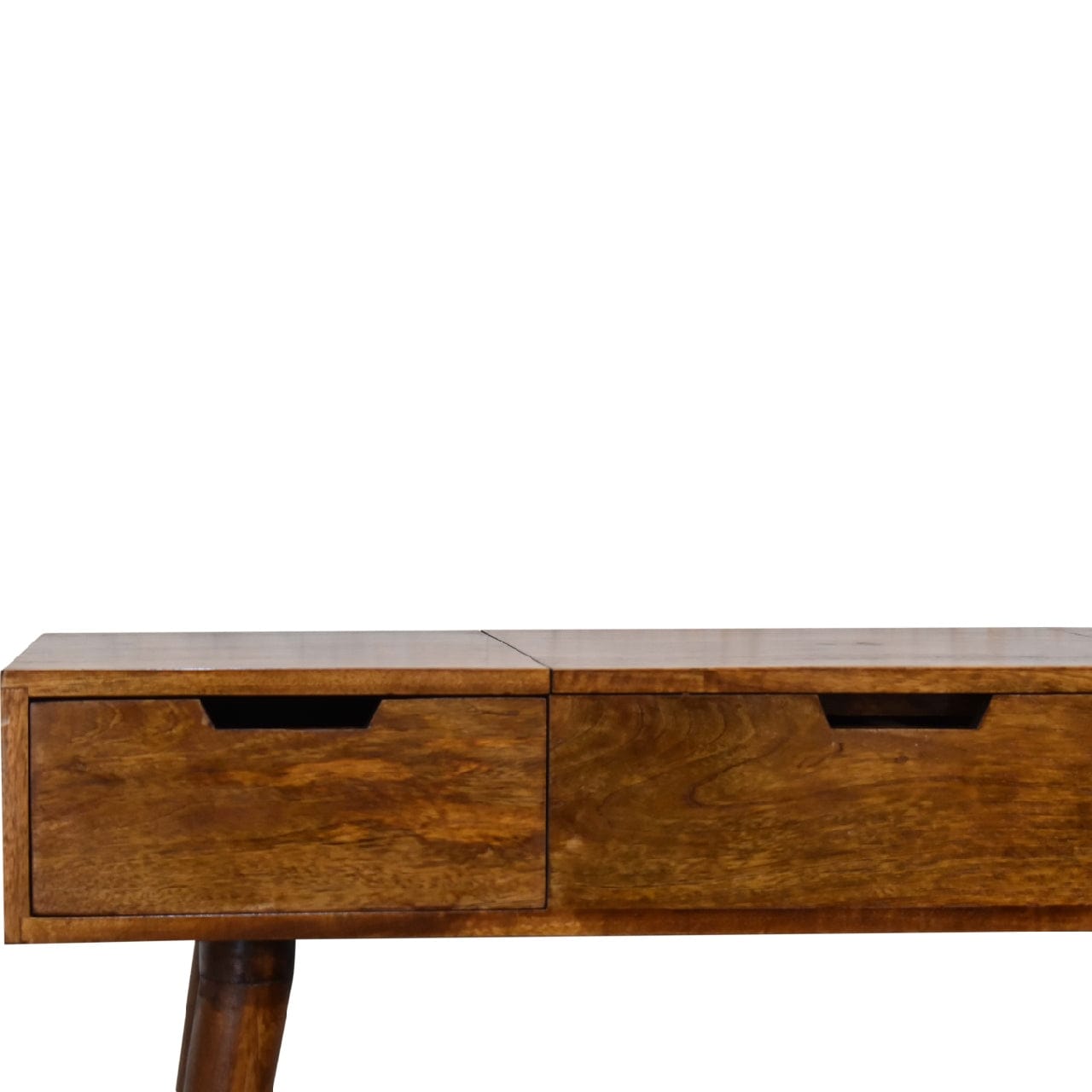 Chestnut Foldable Mirror Dressing Table - Solid Mango Wood Vanity Table for Bedroom - product view 5 showing handcrafted...