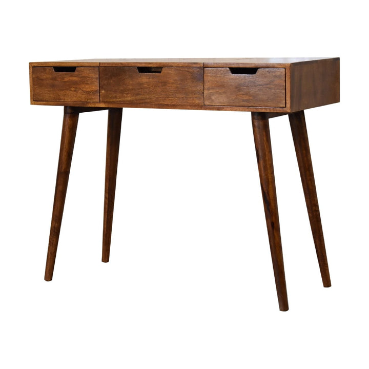 Chestnut Foldable Mirror Dressing Table - Solid Mango Wood Vanity Table for Bedroom - product view 4 showing handcrafted...