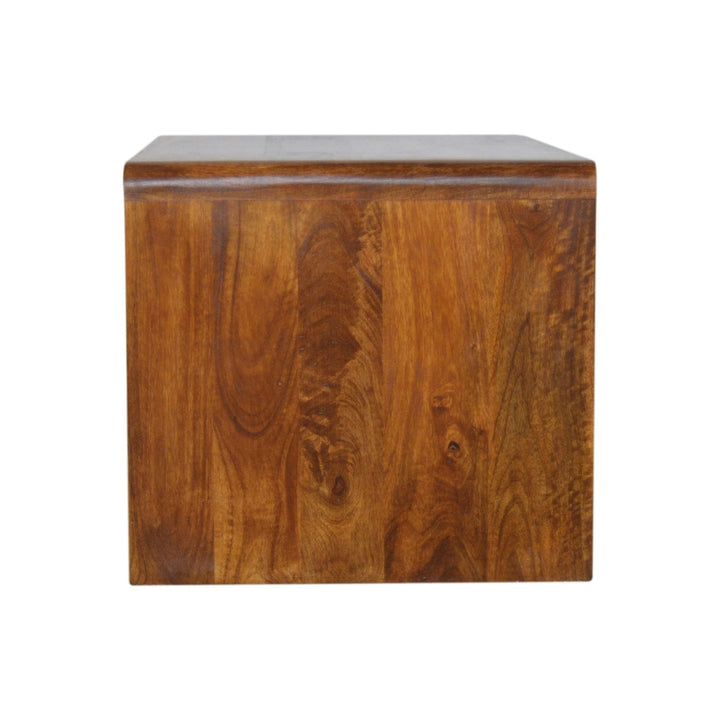 Chestnut Glass Shelf Coffee Table - Solid Mango Wood Center Table for Living Room - product view 8 showing handcrafted...