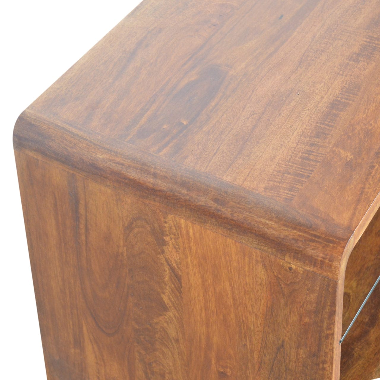 Chestnut Glass Shelf Coffee Table - Solid Mango Wood Center Table for Living Room - product view 5 showing handcrafted...