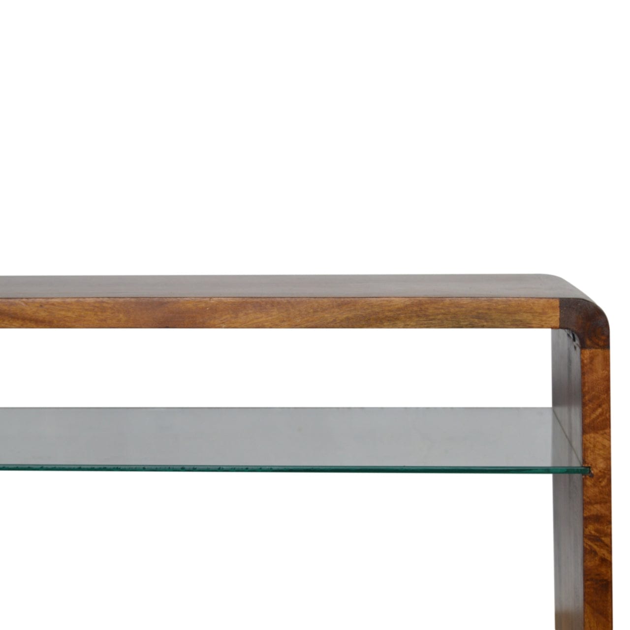 Chestnut Glass Shelf TV Stand - Solid Mango Wood Entertainment Center for Living Room - product view 6 showing...
