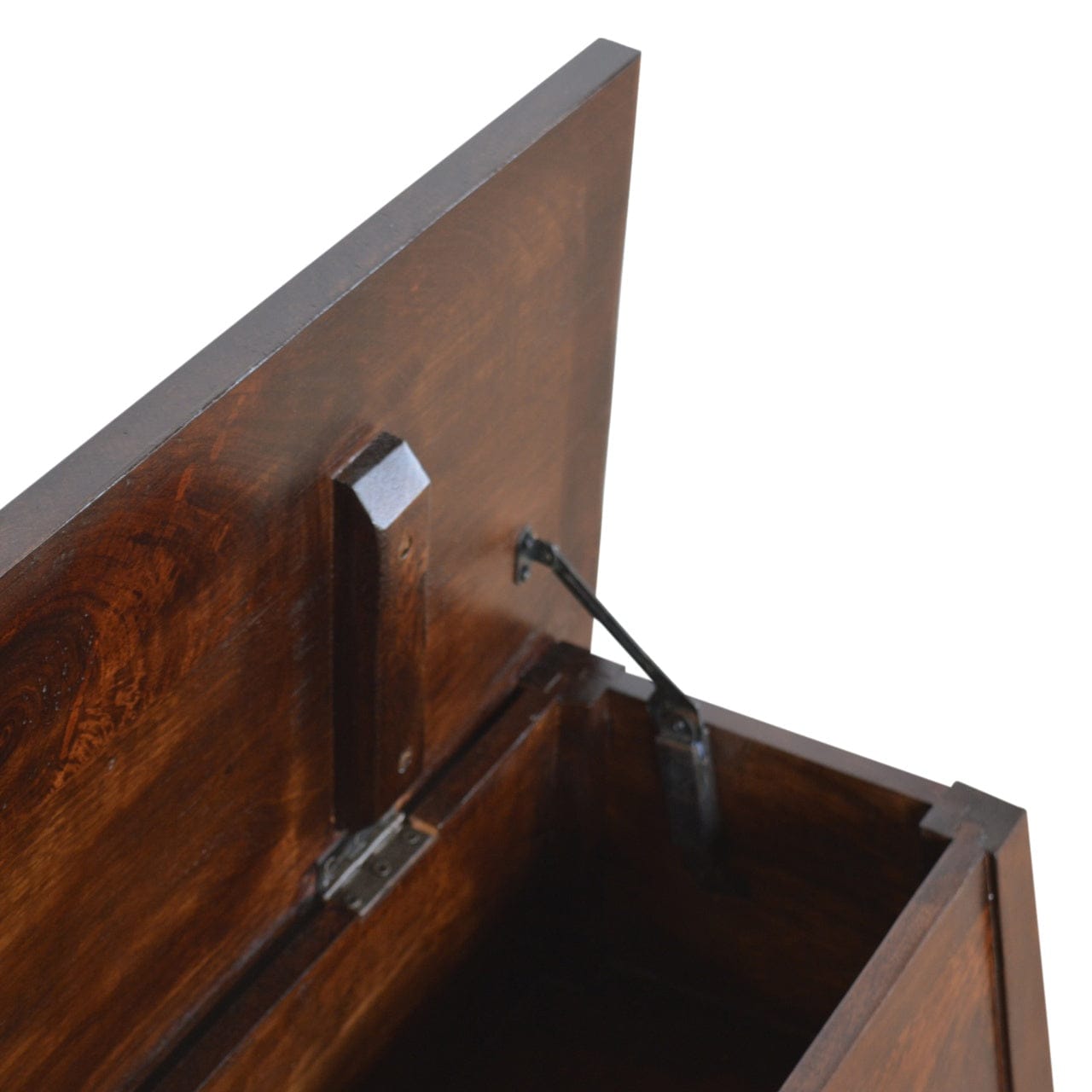 Chestnut Lid Up Storage Bench - Solid Mango Wood Seating Furniture for Entryway - product view 7 showing handcrafted...