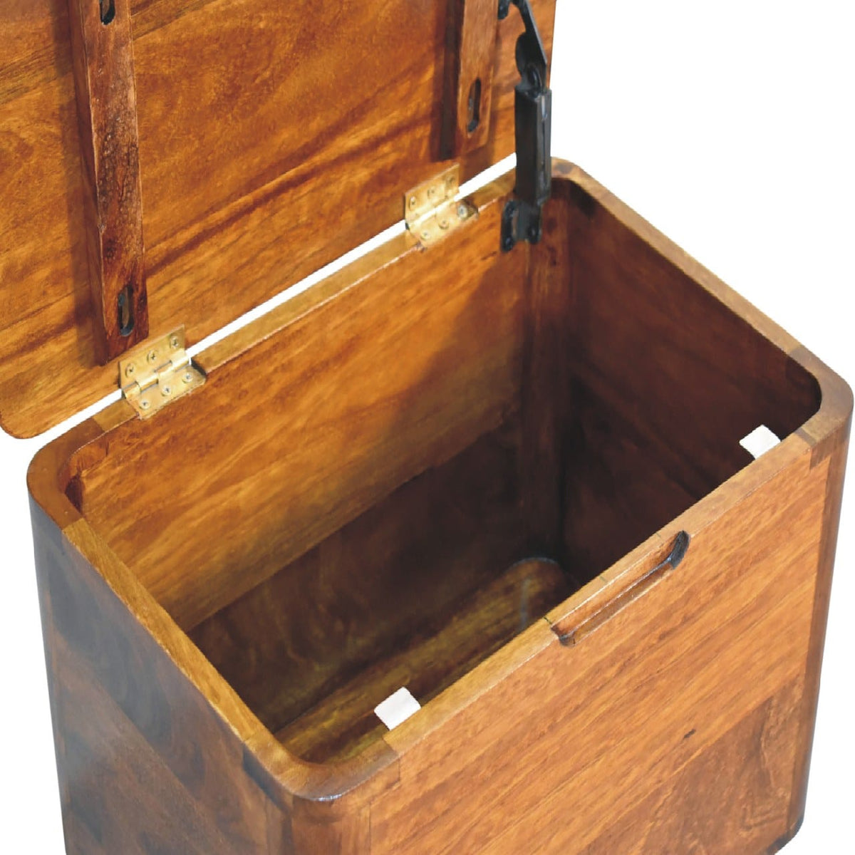 Chestnut Lid-up Storage Stool - Solid Mango Wood Accent Seating - product view 6 showing handcrafted solid mango wood dresser