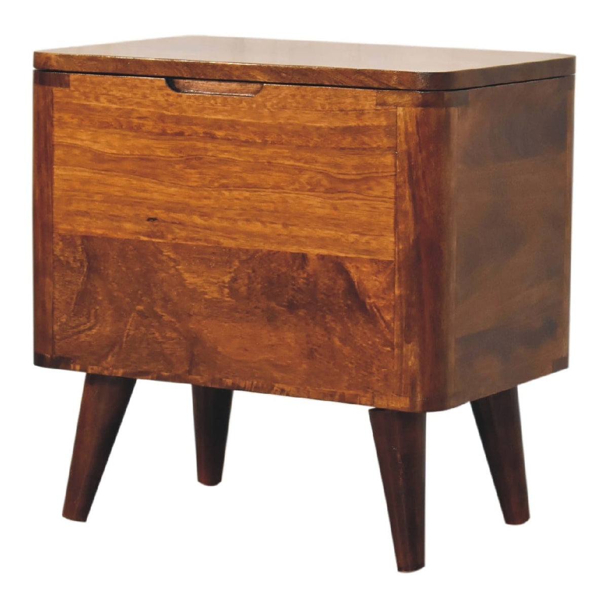 Chestnut Lid-up Storage Stool - Solid Mango Wood Accent Seating - product view 3 showing handcrafted solid mango wood dresser