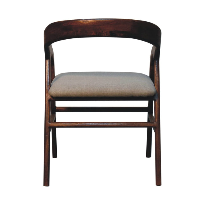 Chestnut Linen Deco Chair for Bedroom in Solid Mango Wood - product view 8 showing handcrafted solid mango wood dresser