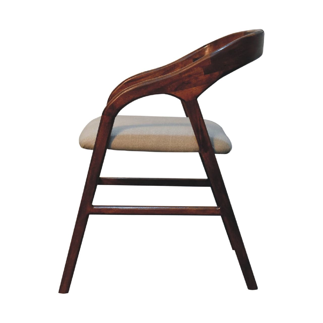 Chestnut Linen Deco Chair for Bedroom in Solid Mango Wood - product view 7 showing handcrafted solid mango wood dresser