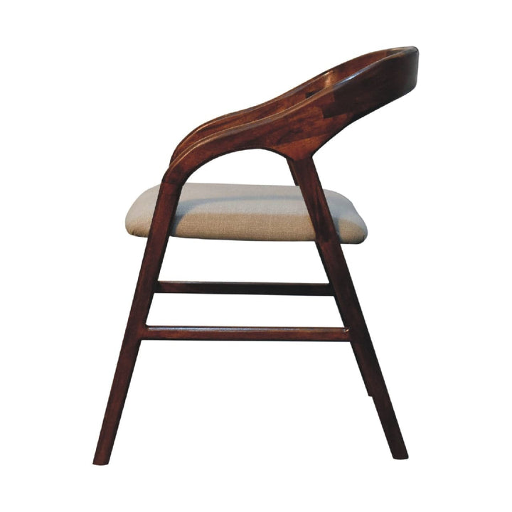 Chestnut Linen Deco Chair for Bedroom in Solid Mango Wood - product view 7 showing handcrafted solid mango wood dresser