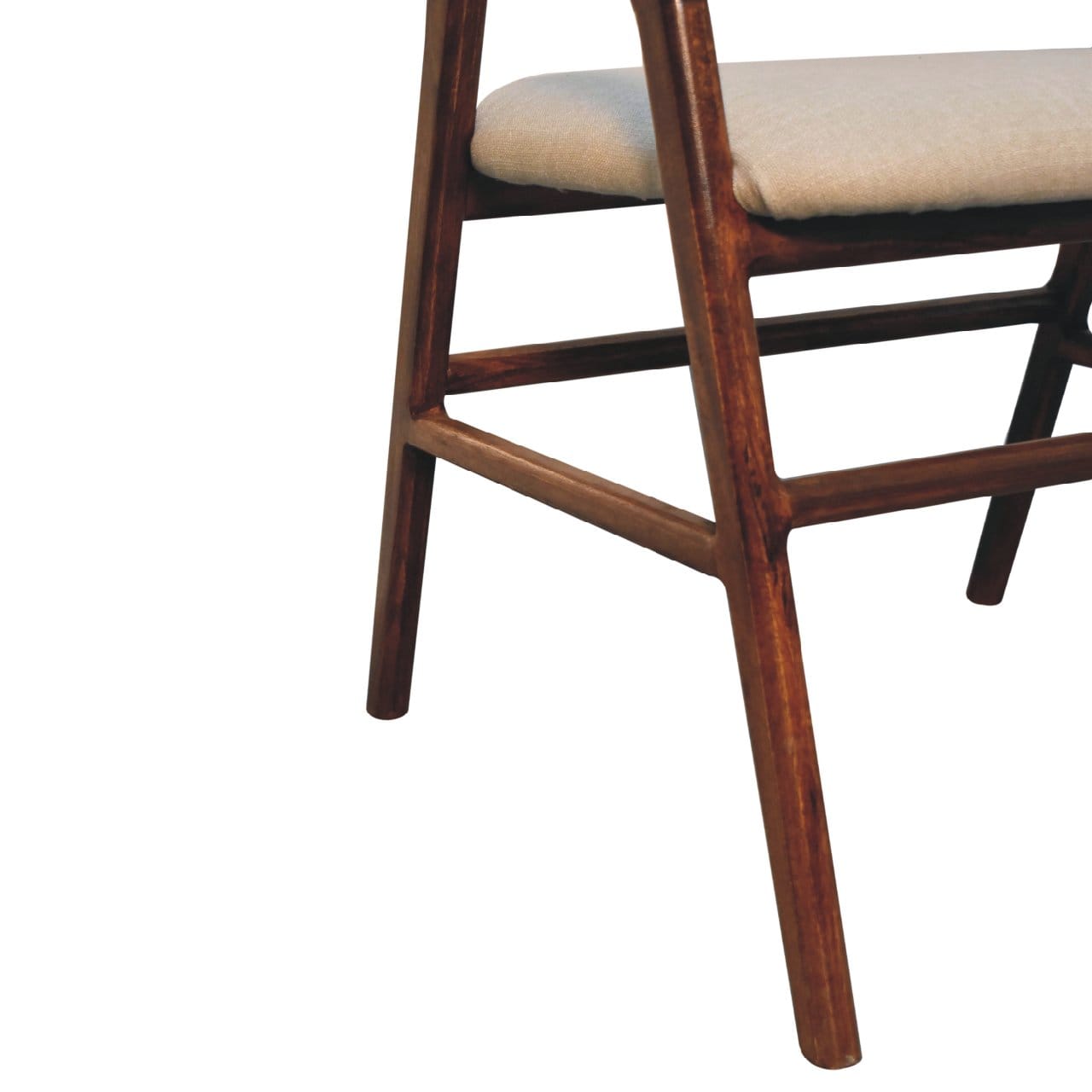 Chestnut Linen Deco Chair for Bedroom in Solid Mango Wood - product view 6 showing handcrafted solid mango wood dresser