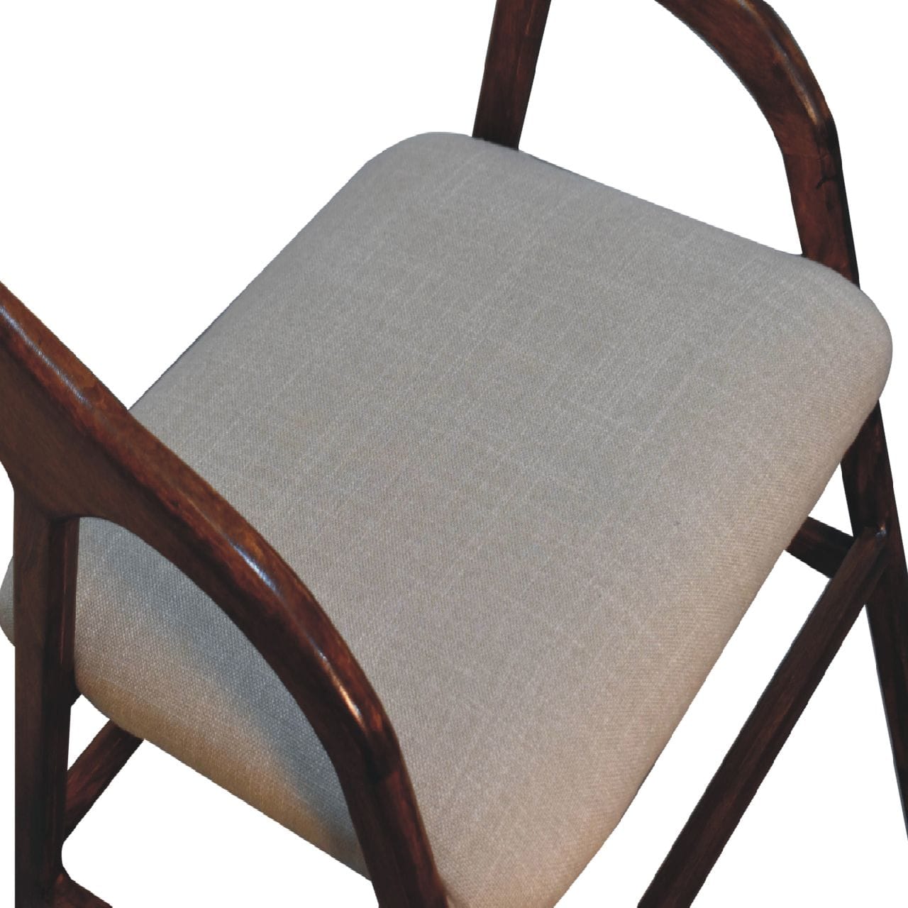 Chestnut Linen Deco Chair for Bedroom in Solid Mango Wood - product view 5 showing handcrafted solid mango wood dresser