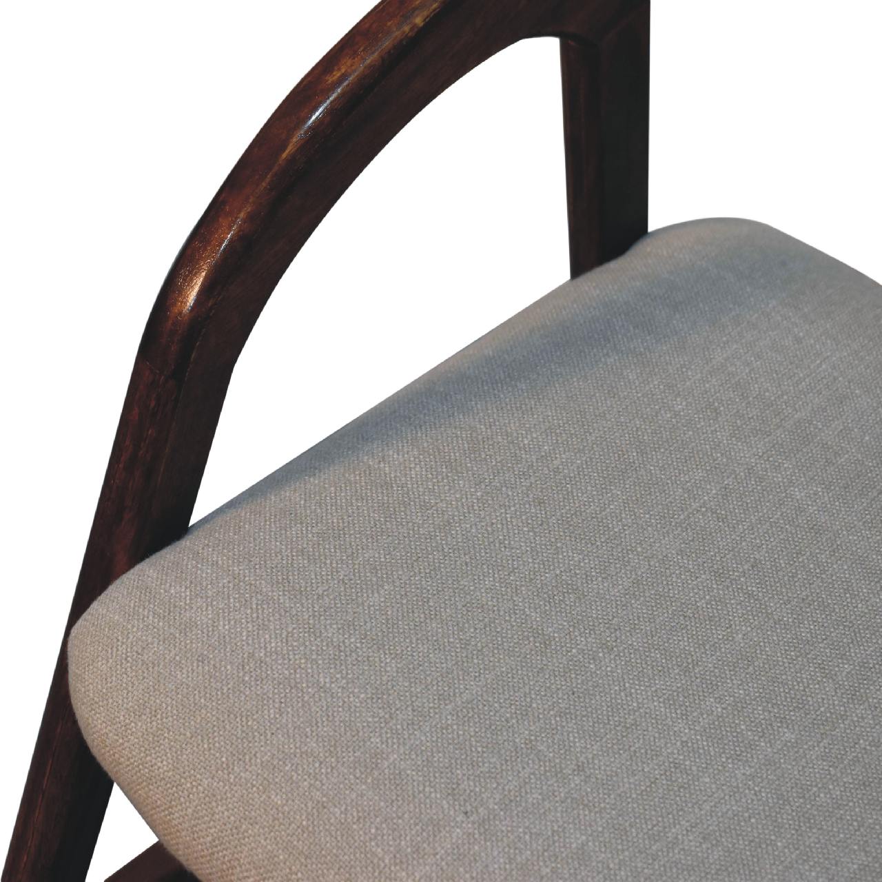Chestnut Linen Deco Chair for Bedroom in Solid Mango Wood - product view 4 showing handcrafted solid mango wood dresser