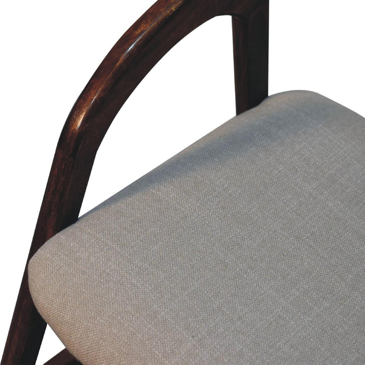 Chestnut Linen Deco Chair for Bedroom in Solid Mango Wood - product view 4 showing handcrafted solid mango wood dresser