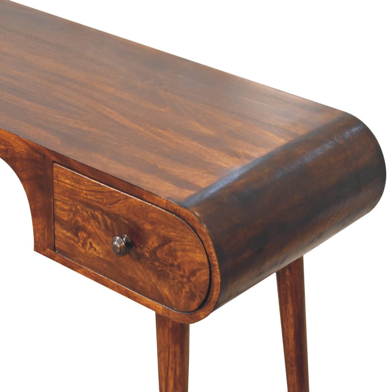 Chestnut London Arch Writing Desk - Solid Mango Wood Writing Table for Home Office - product view 6 showing handcrafted...