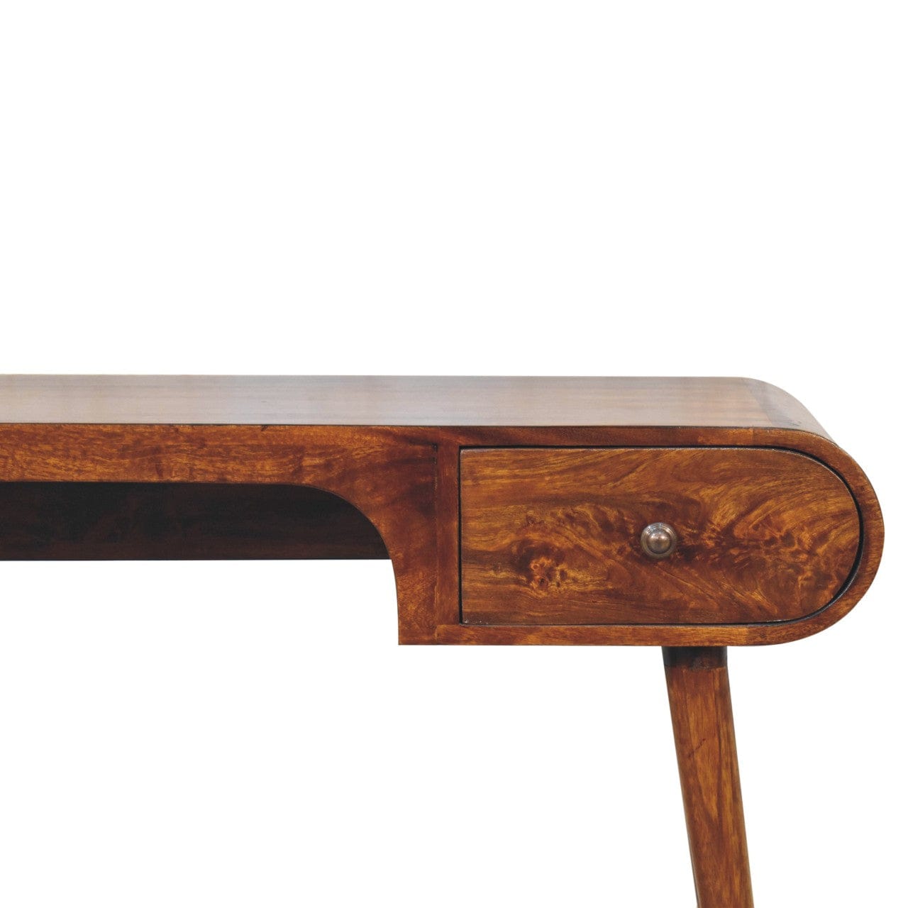 Chestnut London Arch Writing Desk - Solid Mango Wood Writing Table for Home Office - product view 5 showing handcrafted...