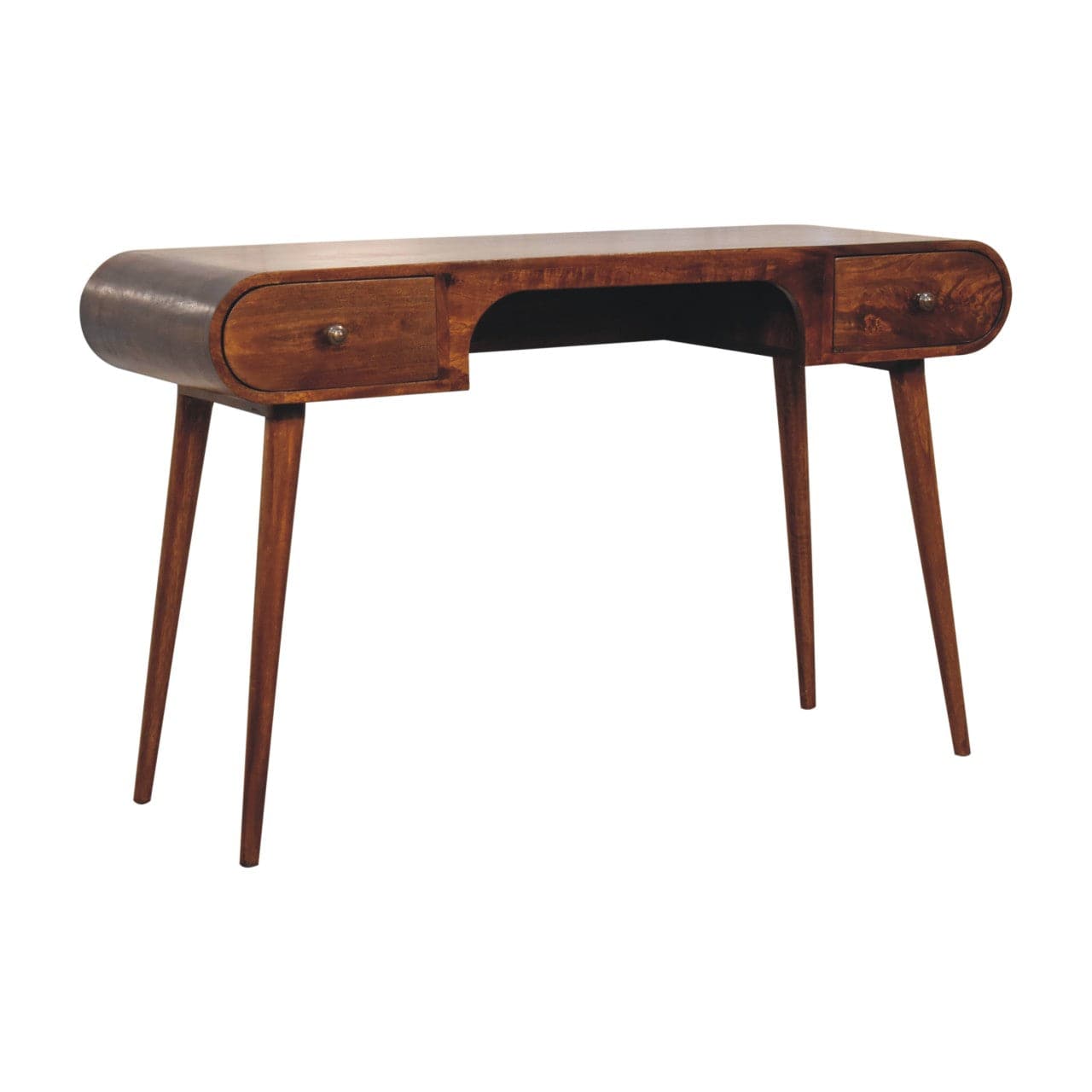 Chestnut London Arch Writing Desk - Solid Mango Wood Writing Table for Home Office - product view 4 showing handcrafted...