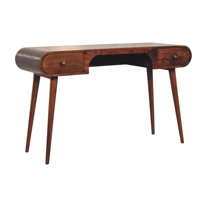 Chestnut London Arch Writing Desk - Solid Mango Wood Writing Table for Home Office - product view 4 showing handcrafted...