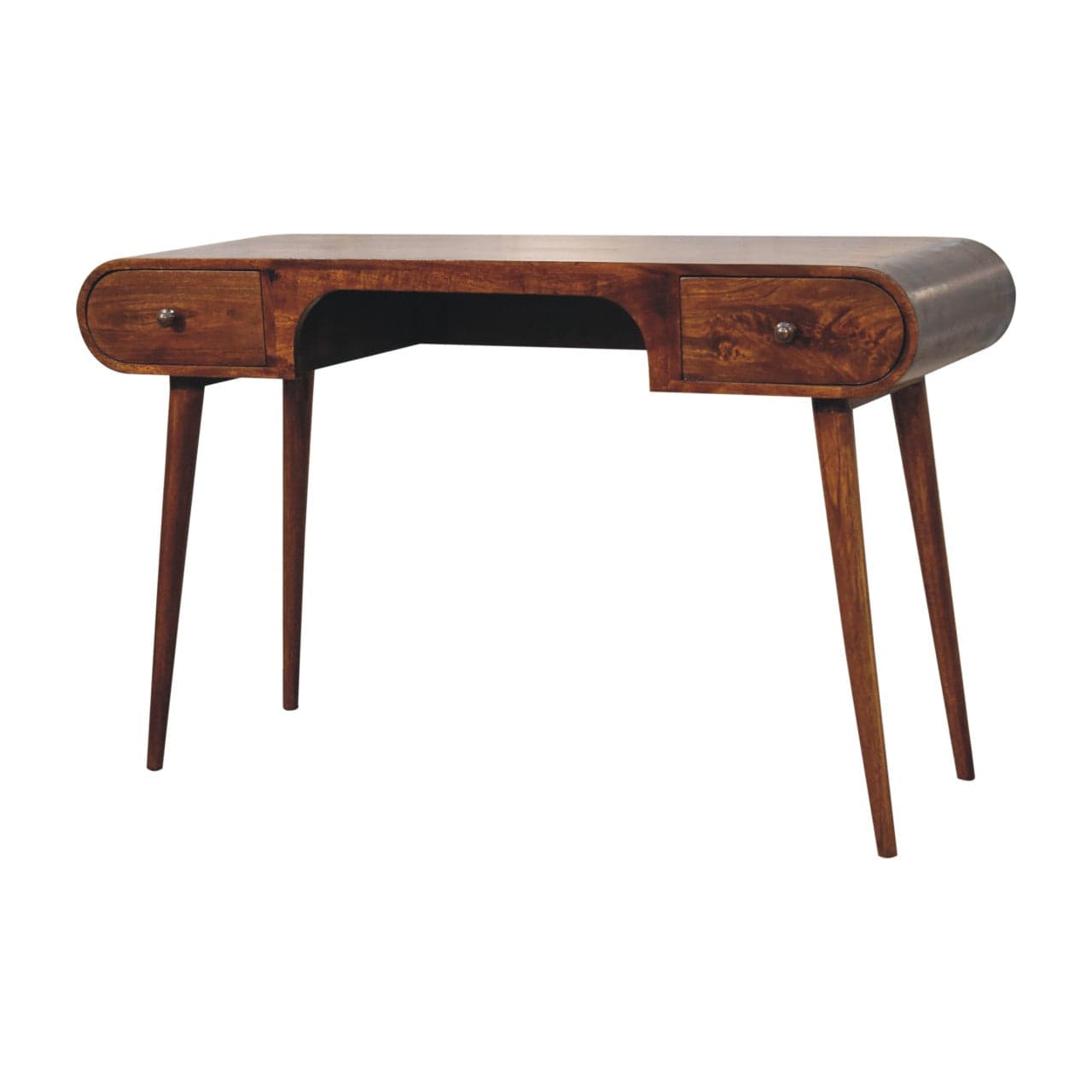 Chestnut London Arch Writing Desk - Solid Mango Wood Writing Table for Home Office - product view 3 showing handcrafted...