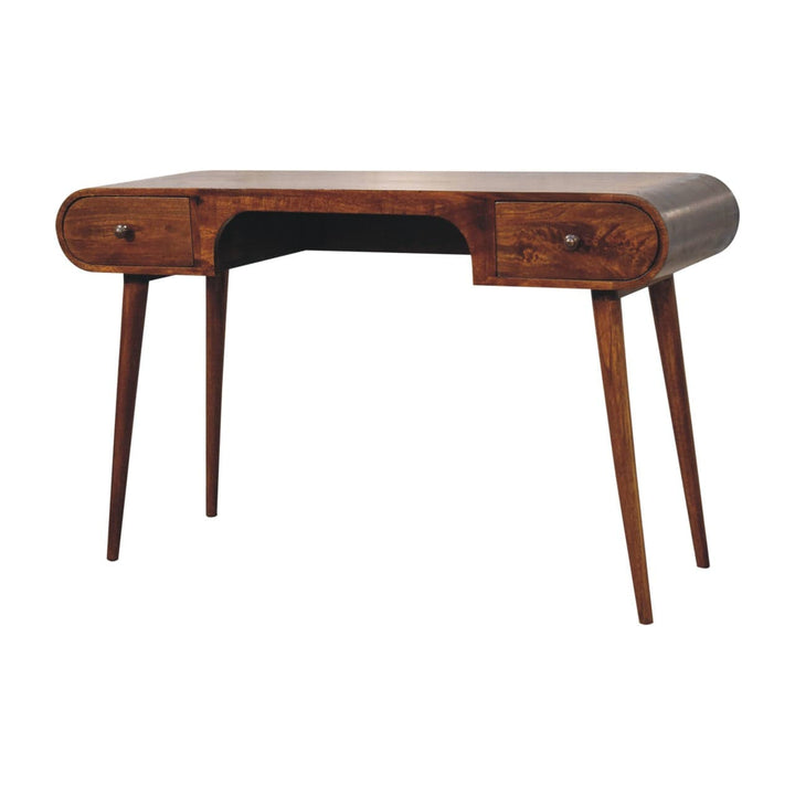 Chestnut London Arch Writing Desk - Solid Mango Wood Writing Table for Home Office - product view 3 showing handcrafted...