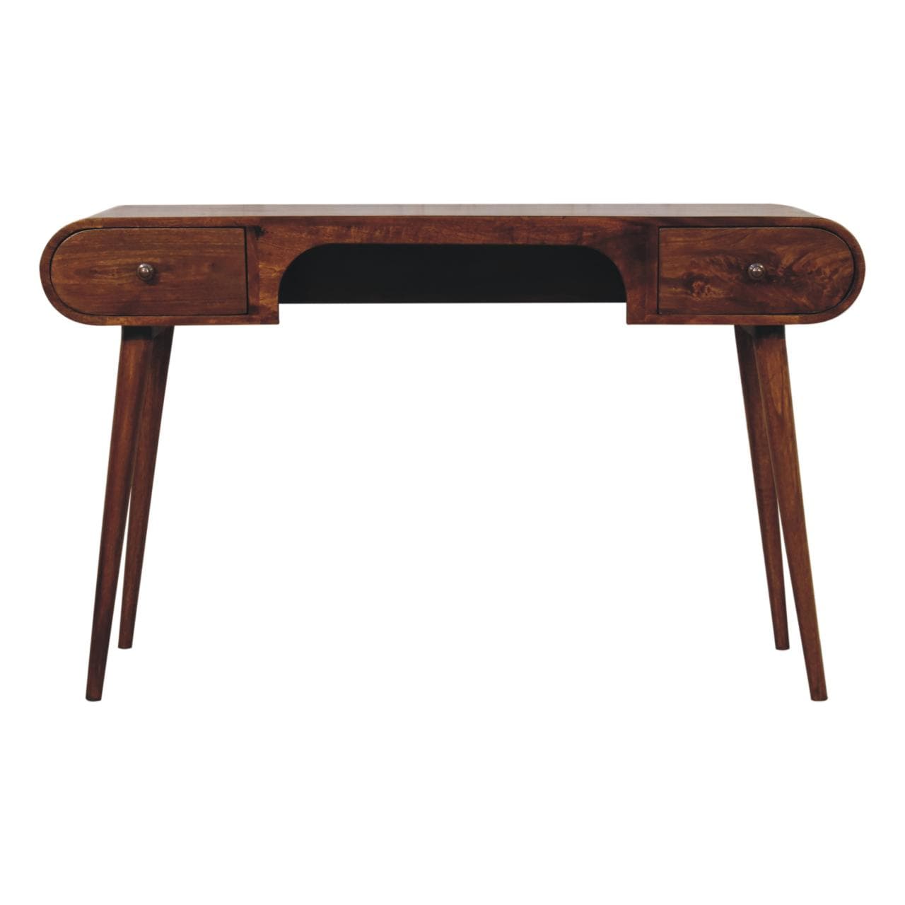 Chestnut London Arch Writing Desk - Solid Mango Wood Writing Table for Home Office - product view 2 showing handcrafted...