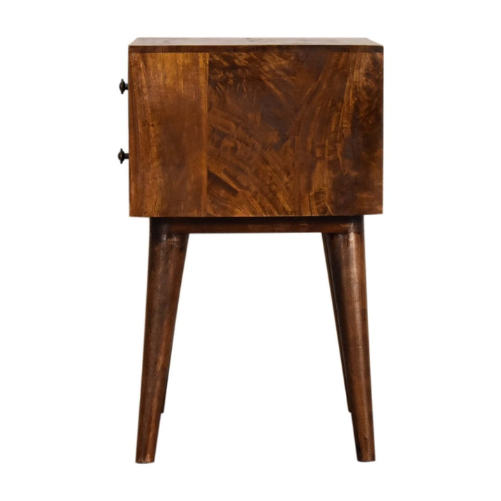 Chestnut Mid-Century Modern Solid Wood Nightstand - Solid Mango Wood Bedside Table for Bedroom - product view 8 showing...