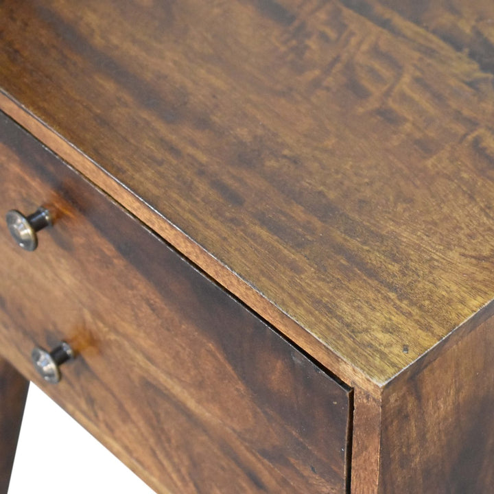 Chestnut Mid-Century Modern Solid Wood Nightstand - Solid Mango Wood Bedside Table for Bedroom - product view 6 showing...