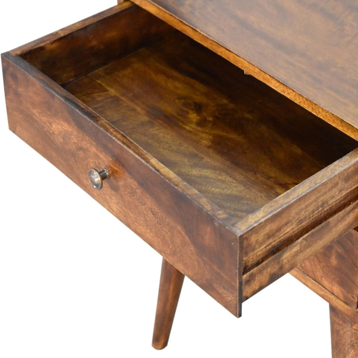 Chestnut Mid-Century Modern Solid Wood Nightstand - Solid Mango Wood Bedside Table for Bedroom - product view 5 showing...