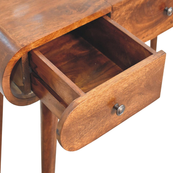 Chestnut Mirror Dressing Table - Solid Mango Wood Vanity Table for Bedroom - product view 8 showing handcrafted solid...