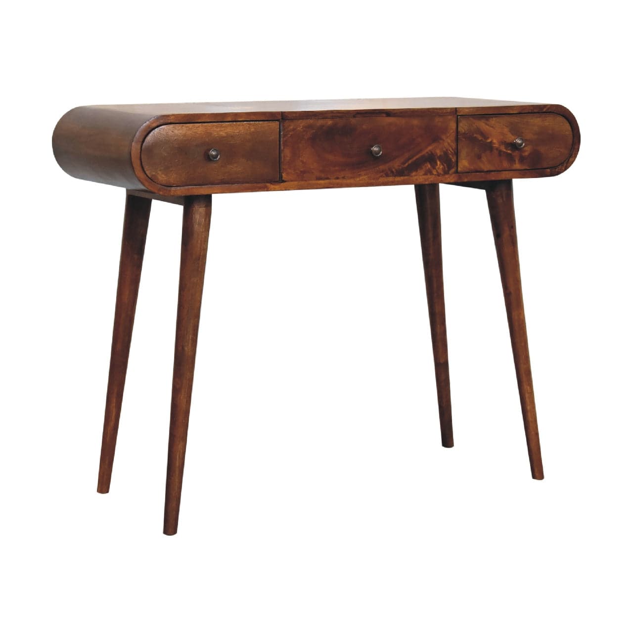Chestnut Mirror Dressing Table - Solid Mango Wood Vanity Table for Bedroom - product view 3 showing handcrafted solid...