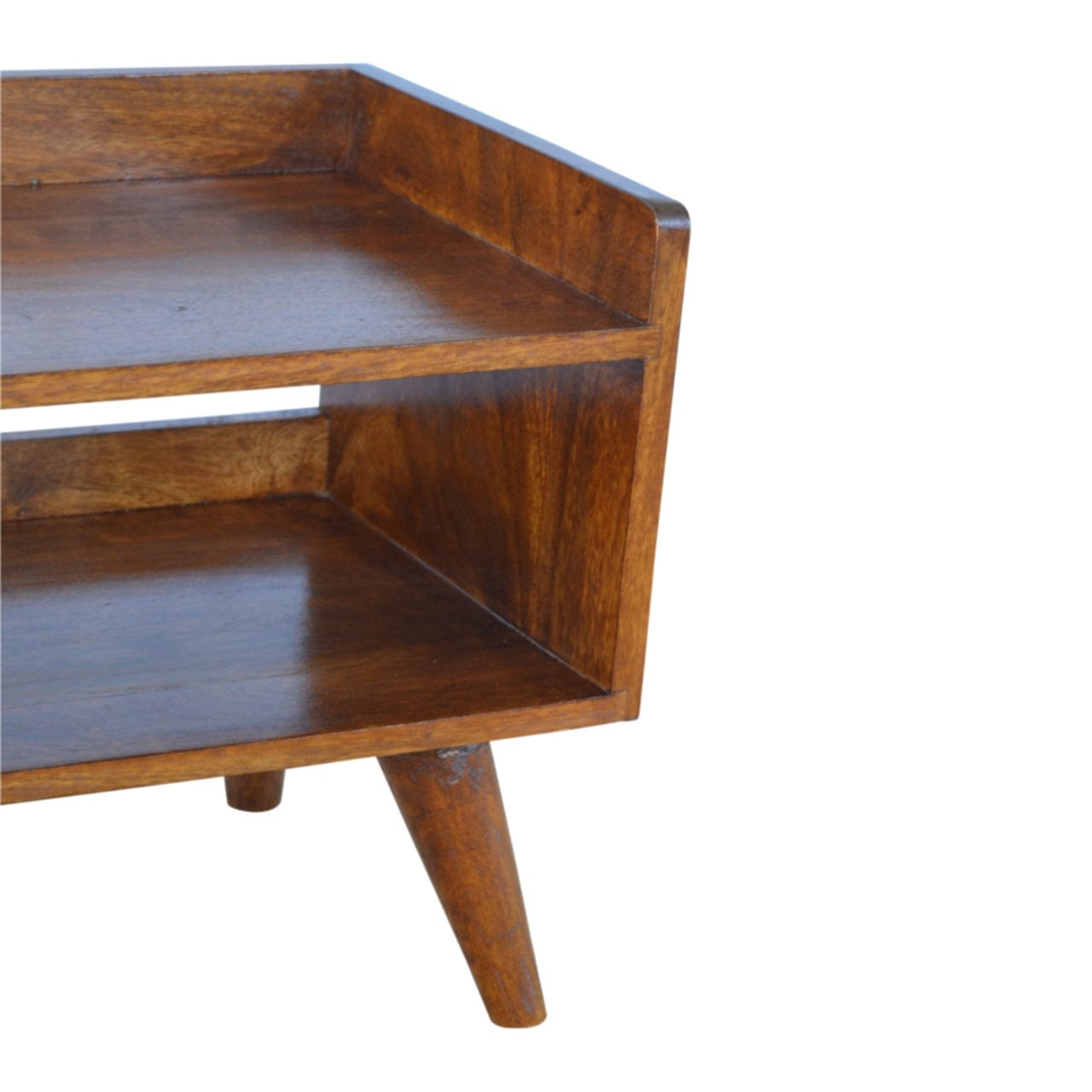 Chestnut Nordic Storage Bench - Solid Mango Wood Seating Furniture for Entryway - product view 5 showing handcrafted...