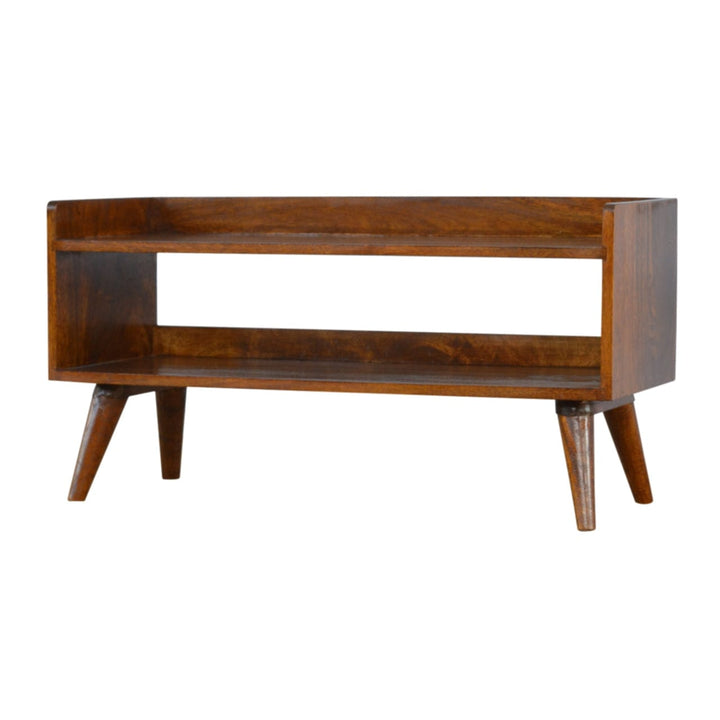 Chestnut Nordic Storage Bench - Solid Mango Wood Seating Furniture for Entryway - product view 4 showing handcrafted...