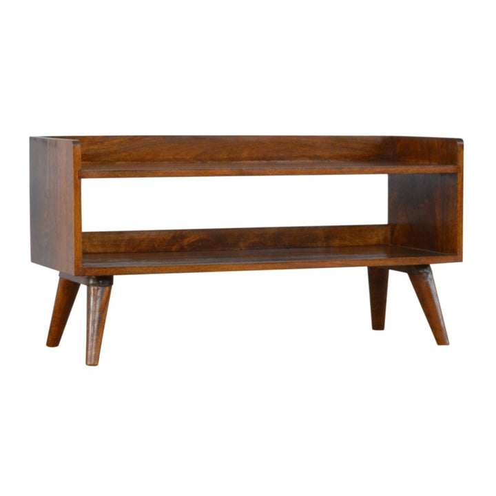 Chestnut Nordic Storage Bench - Solid Mango Wood Seating Furniture for Entryway - product view 3 showing handcrafted...