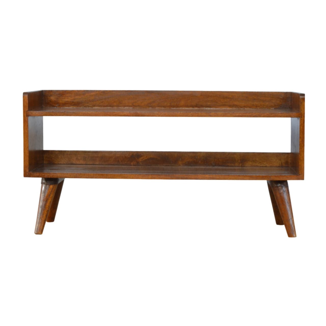 Chestnut Nordic Storage Bench - Solid Mango Wood Seating Furniture for Entryway - product view 2 showing handcrafted...