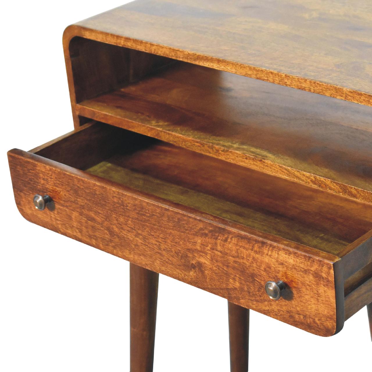 Chestnut Nordic Style One Drawer & Open Slot Console Table - Solid Mango Wood Hallway Console for Entryway - product view...