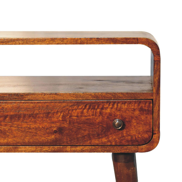 Chestnut Nordic Style One Drawer & Open Slot Console Table - Solid Mango Wood Hallway Console for Entryway - product view...