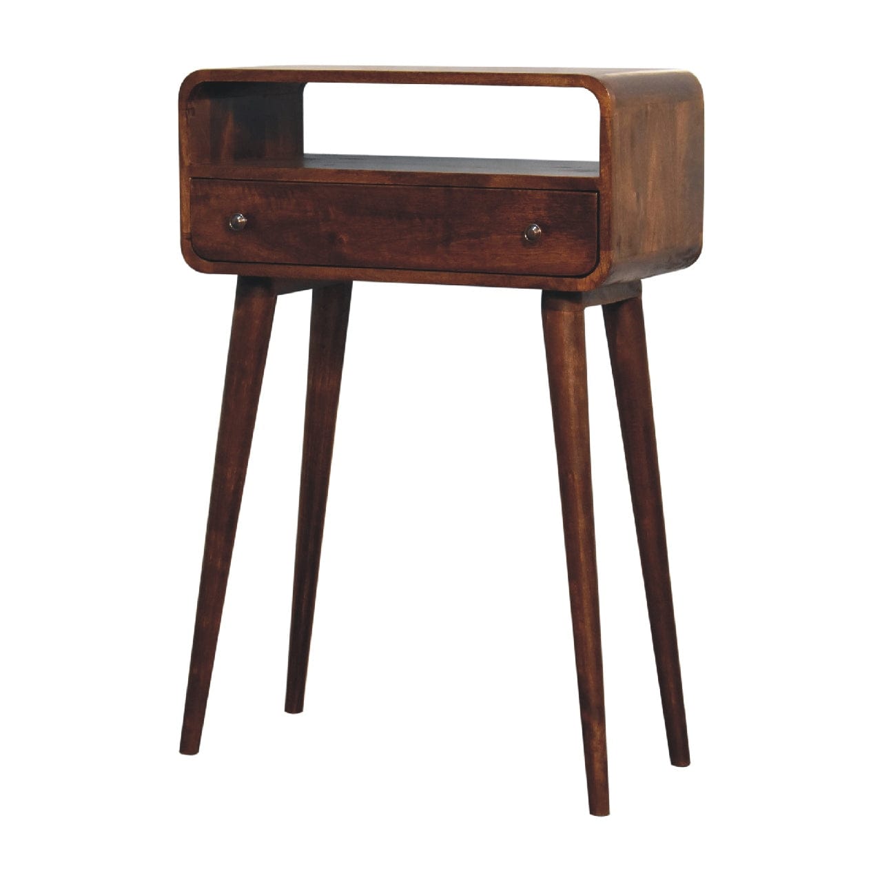Chestnut Nordic Style One Drawer & Open Slot Console Table - Solid Mango Wood Hallway Console for Entryway - product view...