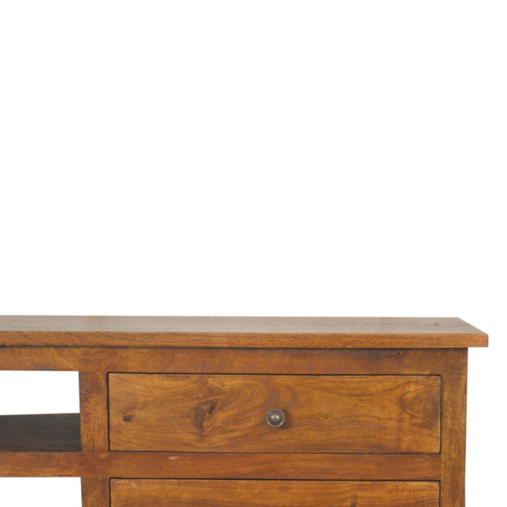 Chestnut Nordic Style TV Unit - Entertainment Center in Solid Mango Wood - product view 4 showing handcrafted solid mango...