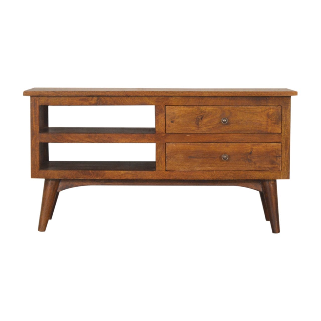 Chestnut Nordic Style TV Unit - Entertainment Center in Solid Mango Wood - main view showing handcrafted solid mango wood...