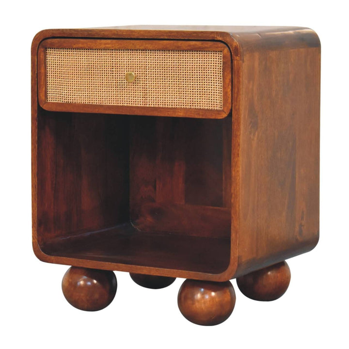 Chestnut Open Woven Nightstand - Solid Mango Wood Bedside Table for Bedroom - product view 4 showing handcrafted solid...