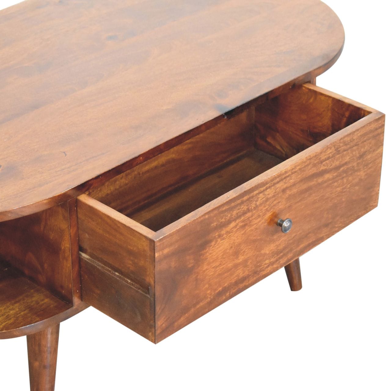 Chestnut Oval Coffee Table - Solid Mango Wood Center Table for Living Room - product view 8 showing handcrafted solid...
