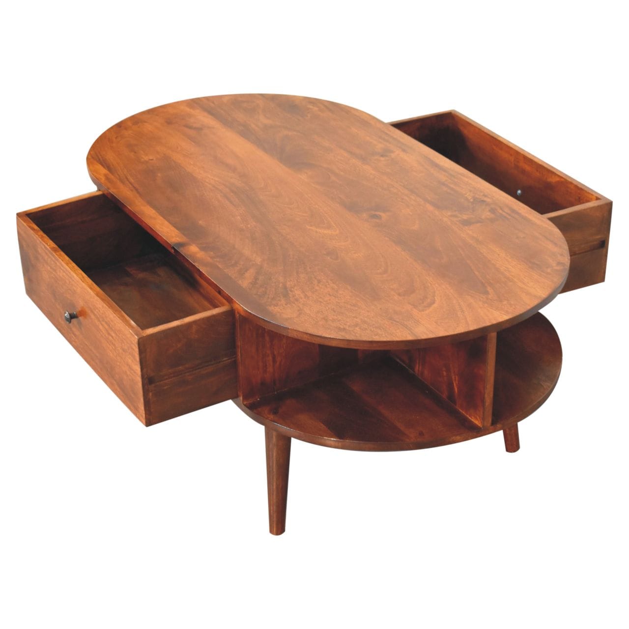 Chestnut Oval Coffee Table - Solid Mango Wood Center Table for Living Room - product view 7 showing handcrafted solid...