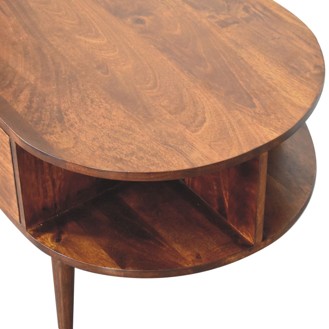 Chestnut Oval Coffee Table - Solid Mango Wood Center Table for Living Room - product view 6 showing handcrafted solid...