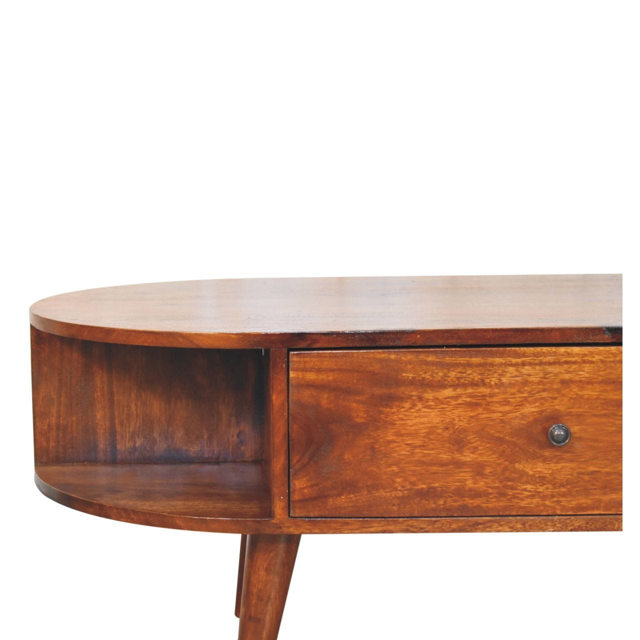 Chestnut Oval Coffee Table - Solid Mango Wood Center Table for Living Room - product view 5 showing handcrafted solid...