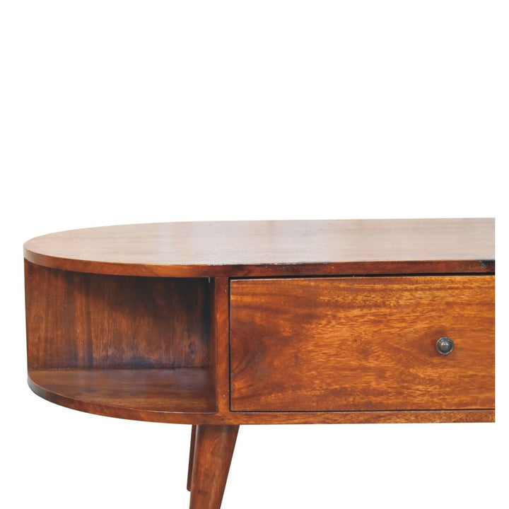 Chestnut Oval Coffee Table - Solid Mango Wood Center Table for Living Room - product view 5 showing handcrafted solid...