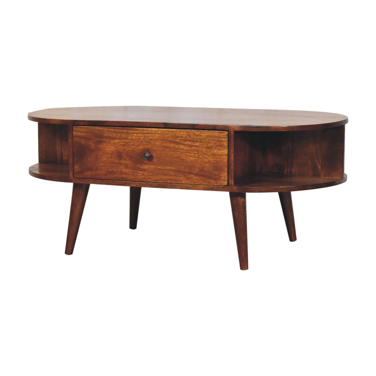 Chestnut Oval Coffee Table - Solid Mango Wood Center Table for Living Room - product view 4 showing handcrafted solid...