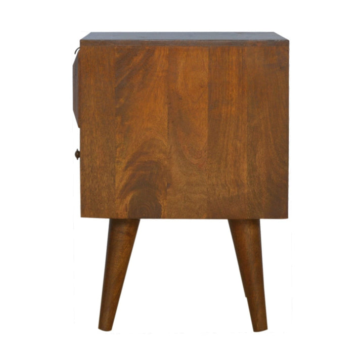 Chestnut Prism Nightstand - Solid Mango Wood Bedside Table for Bedroom - product view 8 showing handcrafted solid mango...